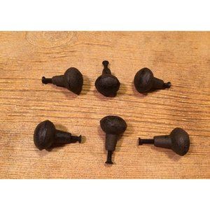 Six (6) Cast Iron Round Knobs Antique Style 1 1/4" wide Cabinet Knobs Pulls 3758